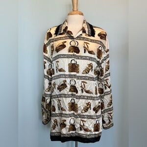 Corey B New York 100% Silk leopard animal print Vintage long sleeve blouse